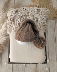 Image 1 of Photo prop | Newborn knitted sleep hat for photoshoot | brown | with pompom