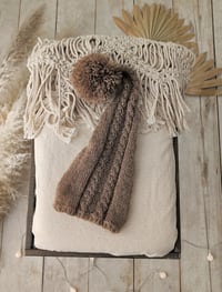 Image 2 of Photo prop | Newborn knitted sleep hat for photoshoot | brown | with pompom