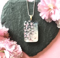 Image 1 of Cherry Blossom on Grey Abstract Resin Pendant
