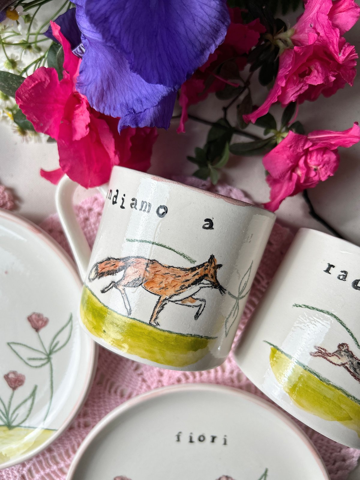 SET TAZZE + PIATTINI - ANDIAMO A RACCOGLIERE I FIORI