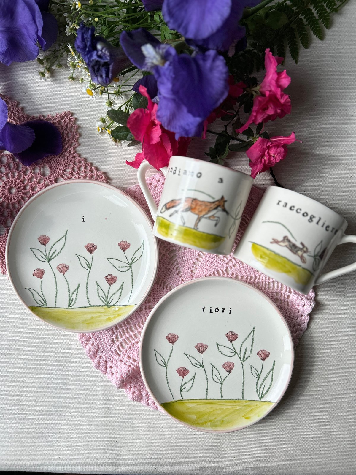 SET TAZZE + PIATTINI - ANDIAMO A RACCOGLIERE I FIORI