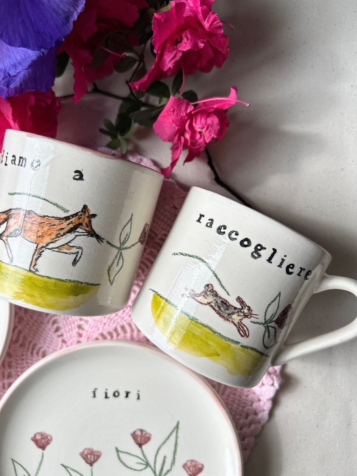 SET TAZZE + PIATTINI - ANDIAMO A RACCOGLIERE I FIORI