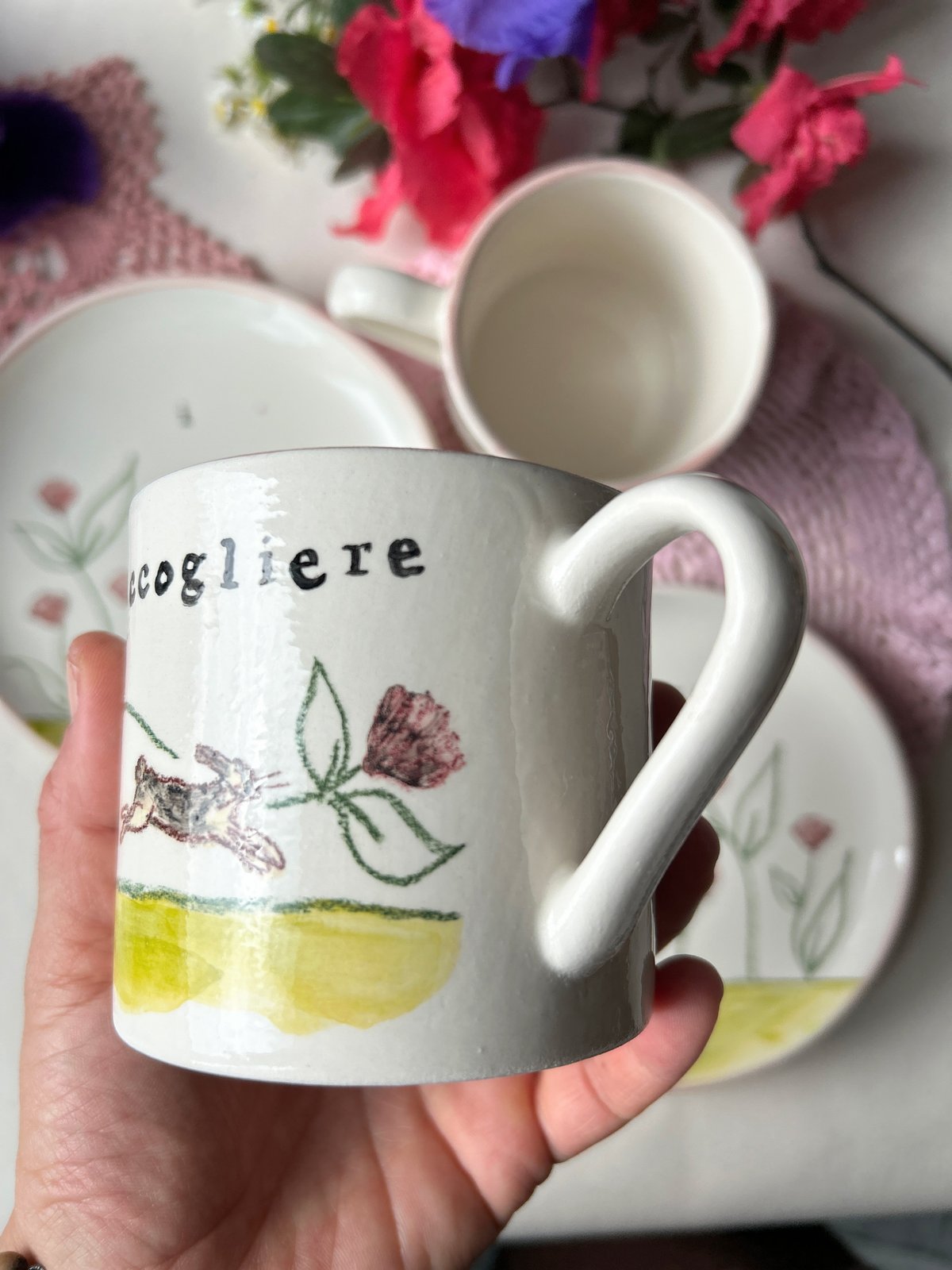 SET TAZZE + PIATTINI - ANDIAMO A RACCOGLIERE I FIORI