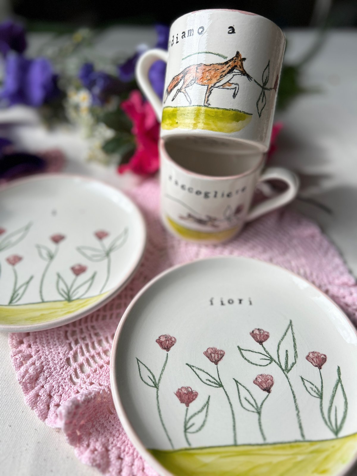 SET TAZZE + PIATTINI - ANDIAMO A RACCOGLIERE I FIORI