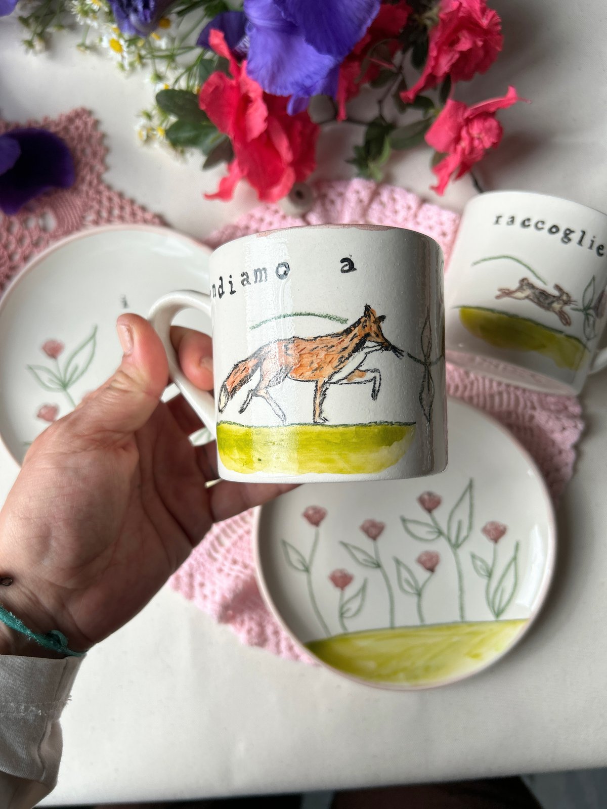 SET TAZZE + PIATTINI - ANDIAMO A RACCOGLIERE I FIORI