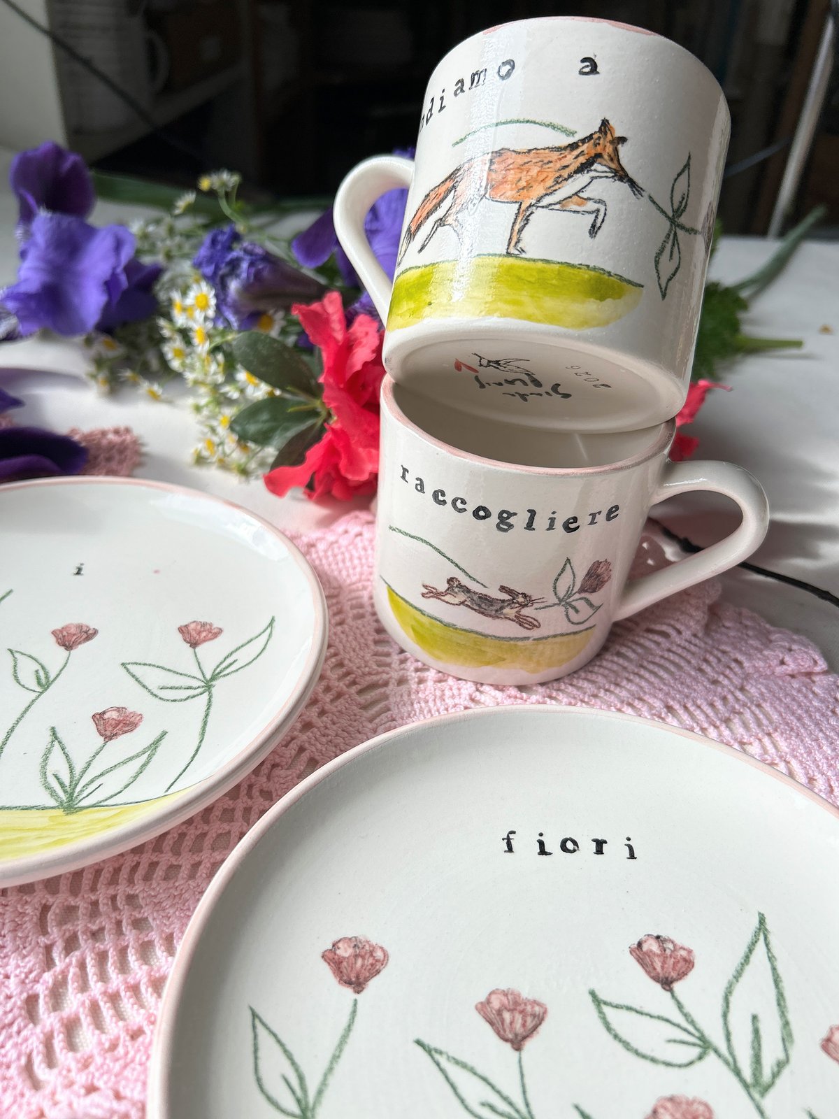 SET TAZZE + PIATTINI - ANDIAMO A RACCOGLIERE I FIORI