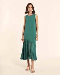 Image 2 of Vestido maxi con volante asimétrico verde
