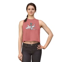 Image 1 of Alien Pilot Crop Top — Cute UFO Alien Riding Airplane Graphic Tank