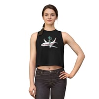 Image 10 of Alien Pilot Crop Top — Cute UFO Alien Riding Airplane Graphic Tank