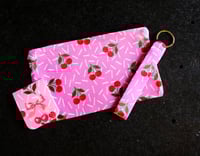 Image 1 of Fun Handmade Matching Set, cherry, sprinkles, pink, red, gift, zipper, bookmark, keychain, lanyard