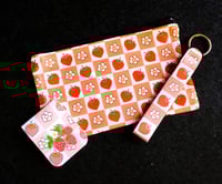 Image 1 of Fun Handmade Matching Set, strawberry, flower, daisy, pink, red, gift, zipper, bookmark, lanyard