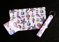Image 1 of Pretty Handmade Matching Set, seashells, bows, pink, purple, gift, bookmark, zipper, key, lanyard
