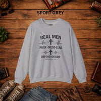 Image 4 of Real Men Pray • Christian Crewneck Sweatshirt — "Pray • Trust • Lead"