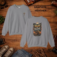 Image 4 of Walk by Faith Crewneck Sweatshirt — 'Walk by Faith' Christian Graphic Pullover