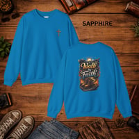 Image 6 of Walk by Faith Crewneck Sweatshirt — 'Walk by Faith' Christian Graphic Pullover