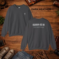 Image 4 of Isaiah 43:18 Crewneck Sweatshirt — Minimal Cross Christian Pullover