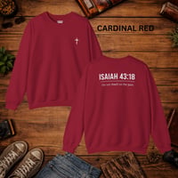 Image 7 of Isaiah 43:18 Crewneck Sweatshirt — Minimal Cross Christian Pullover