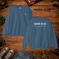 Image 12 of Isaiah 43:18 Crewneck Sweatshirt — Minimal Cross Christian Pullover