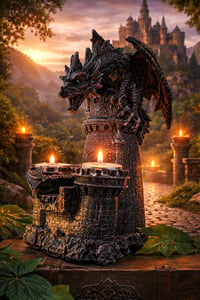 Image 1 of 👑The Armored Kingdom Dragon's Fury Flameforge Candle Holder with 2 Candles-Detailed Resin Design