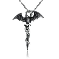 Image 2 of 👑The Armored Kingdom Silver Blade of the Dragonlord Necklace Stainless Steel High-Polish Silver