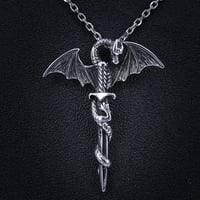 Image 3 of 👑The Armored Kingdom Silver Blade of the Dragonlord Necklace Stainless Steel High-Polish Silver