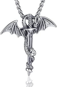 Image 5 of 👑The Armored Kingdom Silver Blade of the Dragonlord Necklace Stainless Steel High-Polish Silver