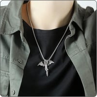 Image 6 of 👑The Armored Kingdom Silver Blade of the Dragonlord Necklace Stainless Steel High-Polish Silver
