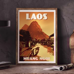 Image of Laos Muang Ngoi Poster | Vintage Travel Wall Art Print 