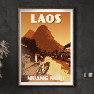 Image of Laos Muang Ngoi Poster | Vintage Travel Wall Art Print 