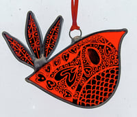 red stained glass bird
