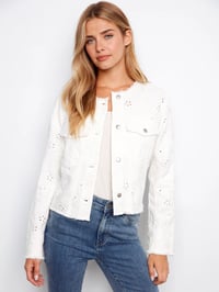 Eyelet Stretch Denim Jacket - White