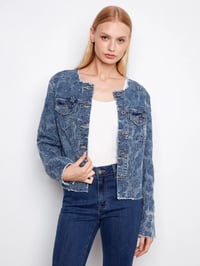 Eyelet Stretch Denim Jacket - Medium Blue