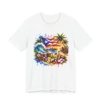 Image 1 of Puerto Rico Beach Vibes T-Shirt — Tropical Flag, Sunset & Salsa Design