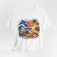 Image 3 of Puerto Rico Beach Vibes T-Shirt — Tropical Flag, Sunset & Salsa Design
