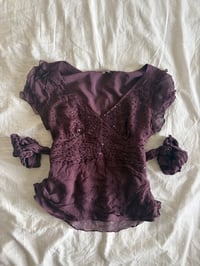 Image 1 of Y2K 00s silk purple gothic whimsy sequin top with side ties
