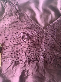Image 4 of Y2K 00s silk purple gothic whimsy sequin top with side ties