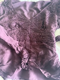 Image 5 of Y2K 00s silk purple gothic whimsy sequin top with side ties