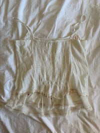 Image 2 of  Y2K 2000s white corset style cami with pink applique flowers, embroidery, sequins and beads 