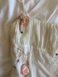 Image 4 of  Y2K 2000s white corset style cami with pink applique flowers, embroidery, sequins and beads 