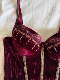 Image 3 of Y2K 2000s Rare Burgundy Corset Style Top With Sequins and Ruffle Hem 