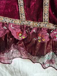 Image 5 of Y2K 2000s Rare Burgundy Corset Style Top With Sequins and Ruffle Hem 