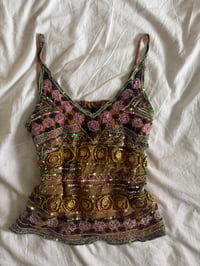 Image 1 of 2000s Y2K Rare Brown Forest Fairy Beaded and Sequin Halter Cami 