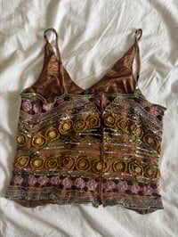 Image 2 of 2000s Y2K Rare Brown Forest Fairy Beaded and Sequin Halter Cami 