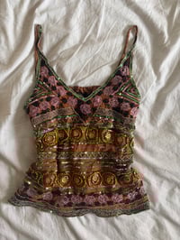 Image 6 of 2000s Y2K Rare Brown Forest Fairy Beaded and Sequin Halter Cami 