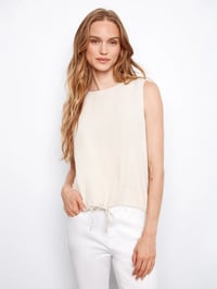Sleeveless Linen Blend Top With Drawcord - Natural