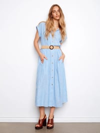 Striped Linen Blend Maxi Dress With Belt - Bluebell
