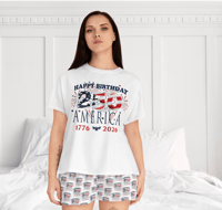 Image 1 of **LIMITED EDITION**Women's Pajama Set - "Happy Birthday America 1776-2026" Short Sleepwear