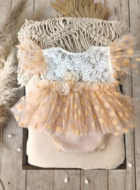 Image 2 of Photo prop | Newborn photoshoot dress | Rosetta | peach | off white