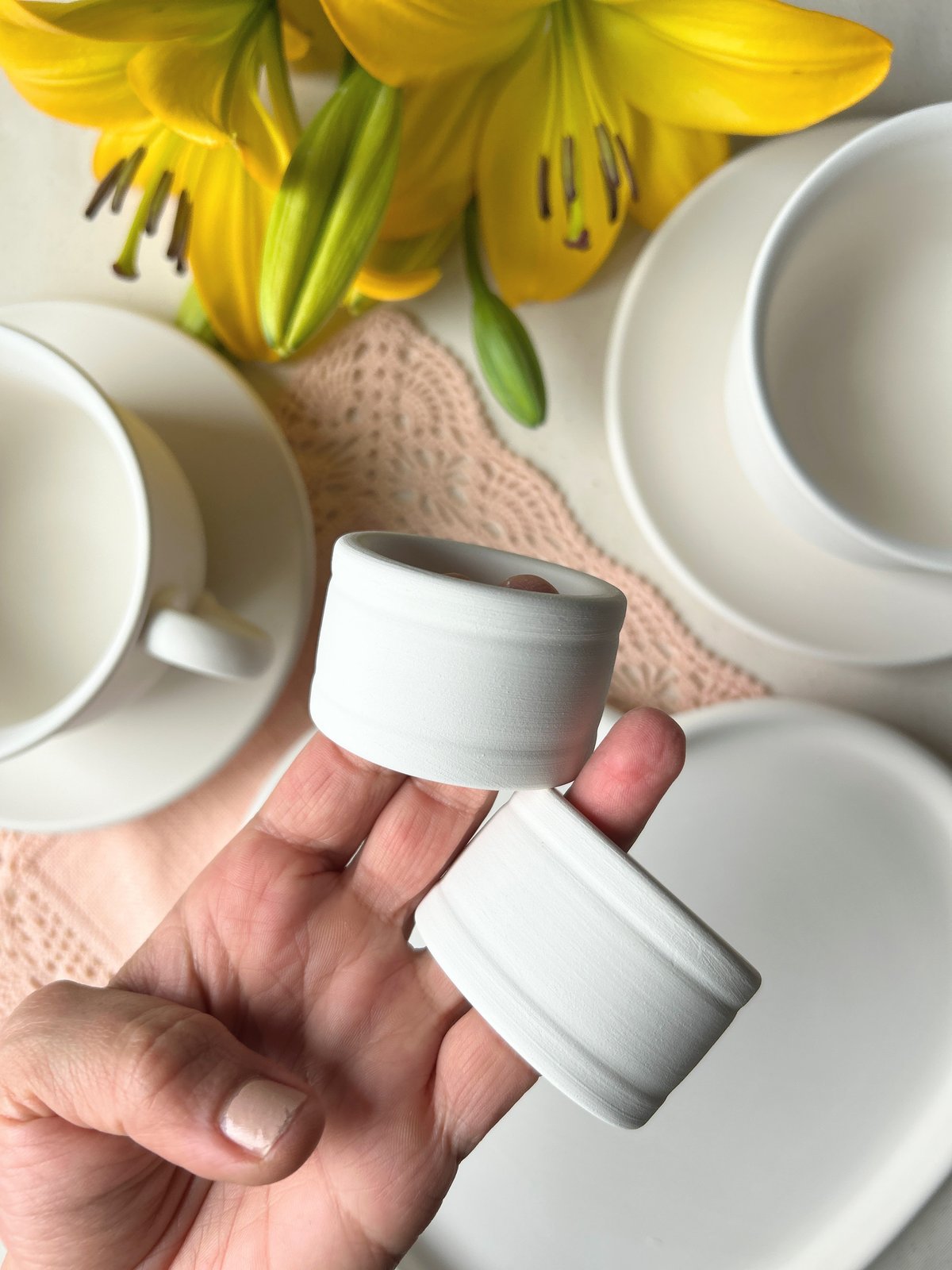 SET VASSOIO CUORE + 2 TAZZE CAFFELLATTE + 2 PORTATOVAGLIOLI