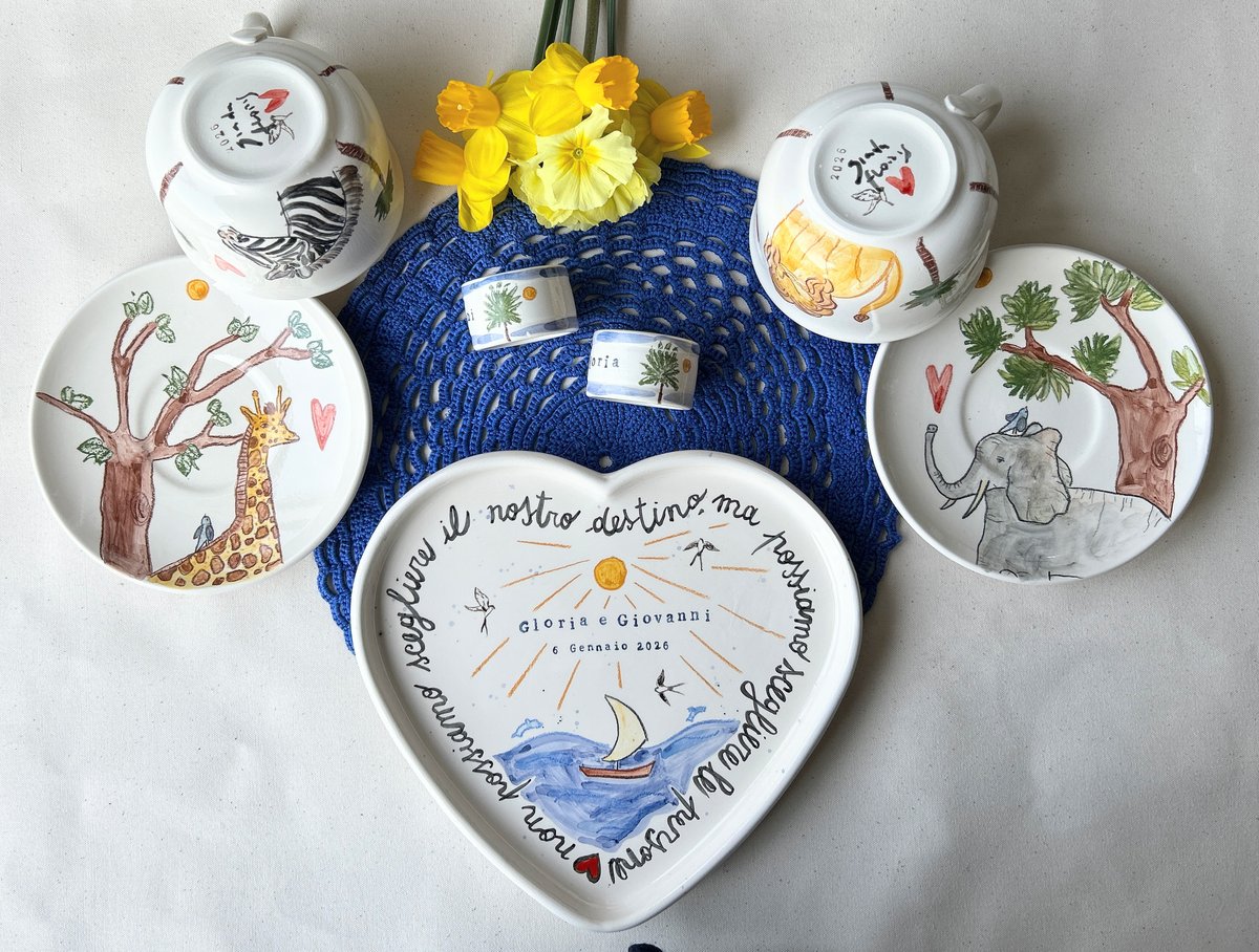 SET VASSOIO CUORE + 2 TAZZE CAFFELLATTE + 2 PORTATOVAGLIOLI